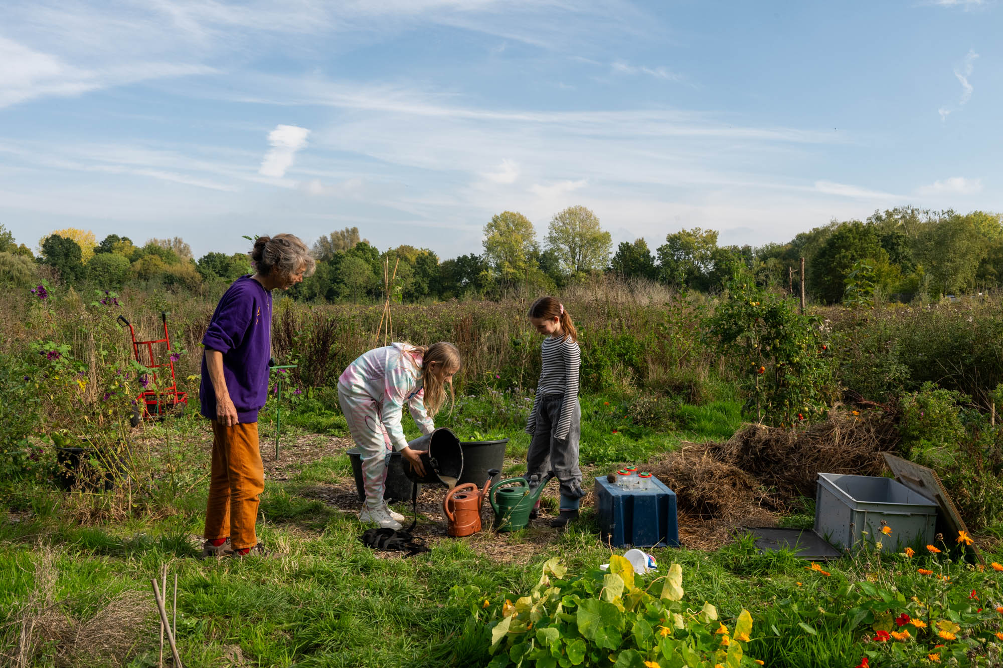 Bewoners aan het werk in de moestuin